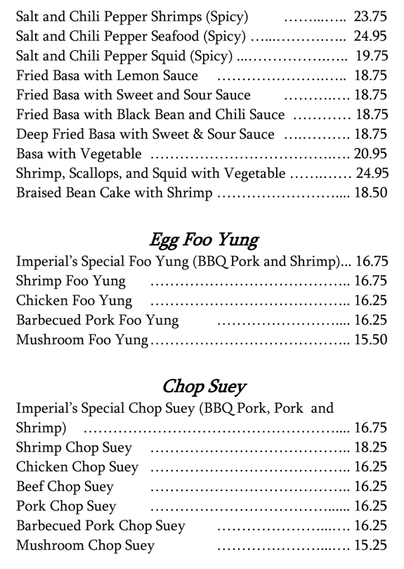 Lethbridge Restaurant Menus: Imperial China Menu